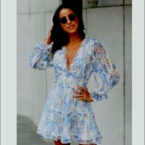 Ditsy floral frill trim open back dress